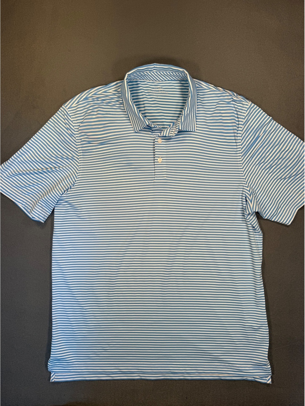Vineyard Vines Men’s Large Performance Polo Shirt Blue White Striped Stretch